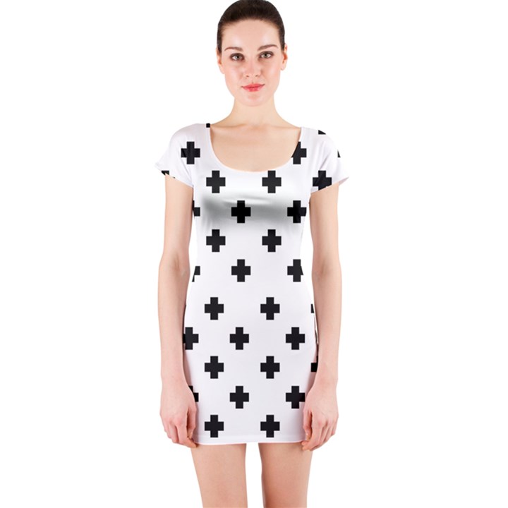 Swiss Cross Pattern Short Sleeve Bodycon Dress