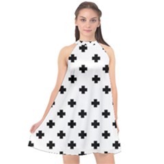 Swiss Cross Pattern Halter Neckline Chiffon Dress 