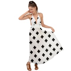 Swiss Cross Pattern Backless Maxi Beach Dress