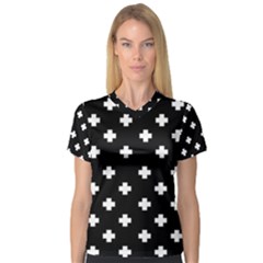 Swiss Cross Pattern V-neck Sport Mesh Tee