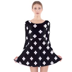 Swiss Cross Pattern Long Sleeve Velvet Skater Dress