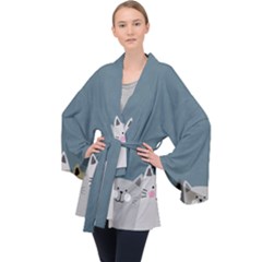 Cute Cats Long Sleeve Velvet Kimono  by Valentinaart