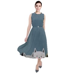 Cute Cats Round Neck Boho Dress