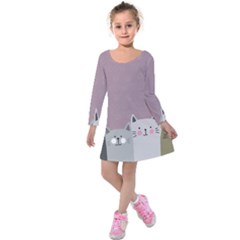 Cute Cats Kids  Long Sleeve Velvet Dress