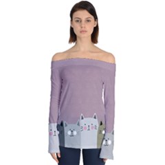 Cute Cats Off Shoulder Long Sleeve Top by Valentinaart