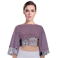 Cute Cats Tie Back Butterfly Sleeve Chiffon Top by Valentinaart