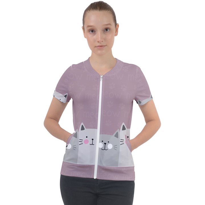 Cute Cats Short Sleeve Zip Up Jacket