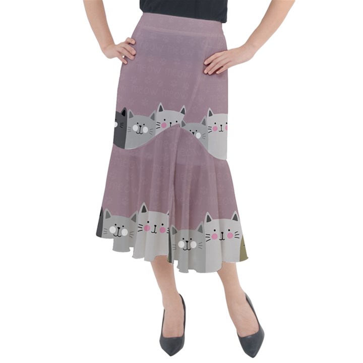 Cute Cats Midi Mermaid Skirt