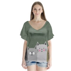 Cute Cats V-neck Flutter Sleeve Top by Valentinaart