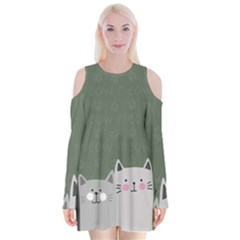 Cute Cats Velvet Long Sleeve Shoulder Cutout Dress by Valentinaart