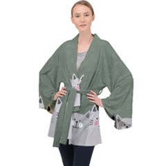 Cute Cats Long Sleeve Velvet Kimono  by Valentinaart