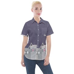 Cute Cats Women s Short Sleeve Pocket Shirt