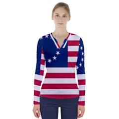 Betsy Ross Flag V-neck Long Sleeve Top by Valentinaart