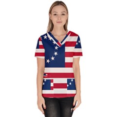 Betsy Ross Flag Women s V-neck Scrub Top by Valentinaart