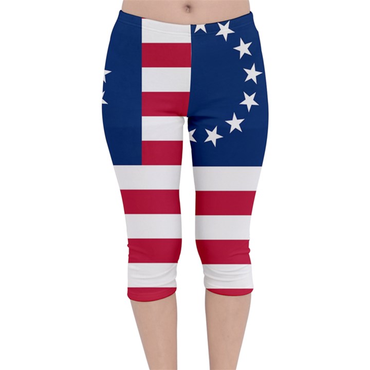 Betsy Ross flag Velvet Capri Leggings 