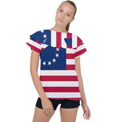 Betsy Ross Flag Ruffle Collar Chiffon Blouse