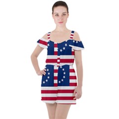 Betsy Ross Flag Ruffle Cut Out Chiffon Playsuit by Valentinaart