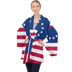 Betsy Ross Flag Long Sleeve Velvet Kimono  by Valentinaart