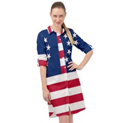 Betsy Ross Flag Long Sleeve Mini Shirt Dress by Valentinaart