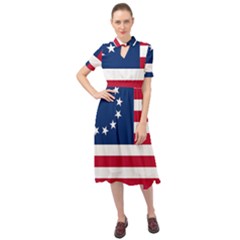 Betsy Ross Flag Keyhole Neckline Chiffon Dress