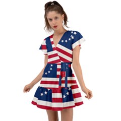 Betsy Ross Flag Flutter Sleeve Wrap Dress