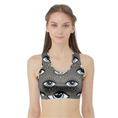 Eyes Pattern Sports Bra With Border by Valentinaart