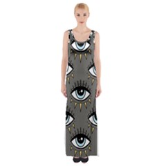 Eyes Pattern Thigh Split Maxi Dress by Valentinaart