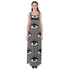 Eyes Pattern Empire Waist Maxi Dress