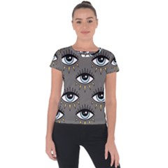 Eyes Pattern Short Sleeve Sports Top  by Valentinaart