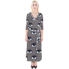 Eyes Pattern Quarter Sleeve Wrap Maxi Dress by Valentinaart