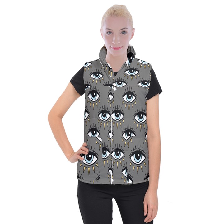 Eyes pattern Women s Button Up Vest