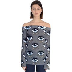 Eyes Pattern Off Shoulder Long Sleeve Top by Valentinaart