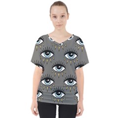 Eyes Pattern V-neck Dolman Drape Top by Valentinaart