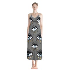 Eyes Pattern Button Up Chiffon Maxi Dress by Valentinaart