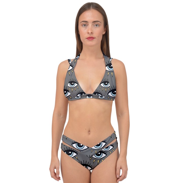 Eyes pattern Double Strap Halter Bikini Set