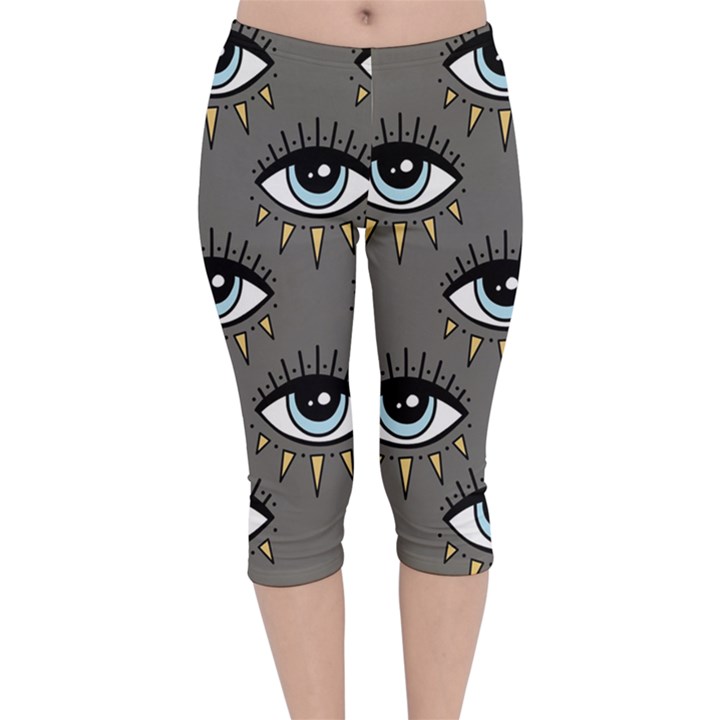 Eyes pattern Velvet Capri Leggings 