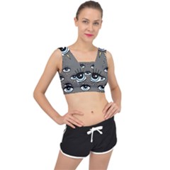 Eyes Pattern V-back Sports Bra by Valentinaart