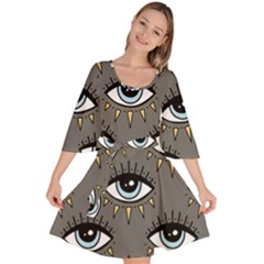 Eyes Pattern Velour Kimono Dress