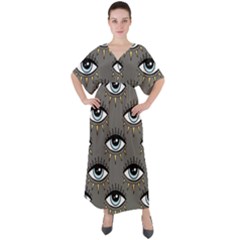 Eyes Pattern V-neck Boho Style Maxi Dress