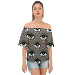 Eyes Pattern Off Shoulder Short Sleeve Top