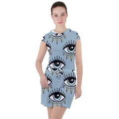 Eyes Pattern Drawstring Hooded Dress