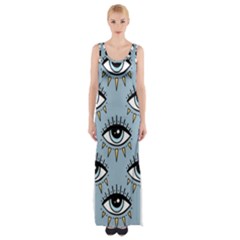 Eyes Pattern Thigh Split Maxi Dress by Valentinaart