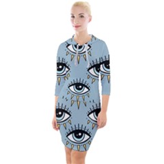 Eyes Pattern Quarter Sleeve Hood Bodycon Dress