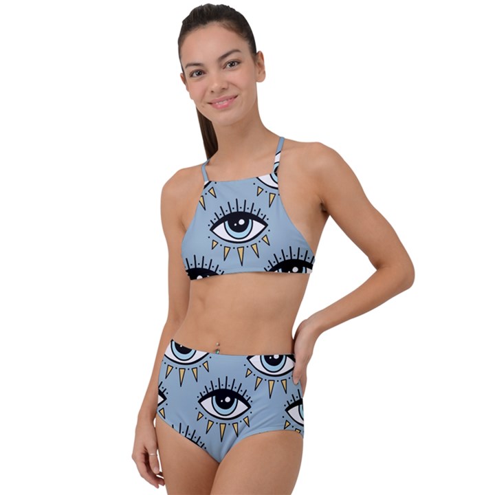 Eyes pattern High Waist Tankini Set