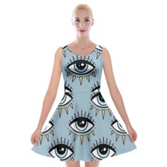 Eyes Pattern Velvet Skater Dress