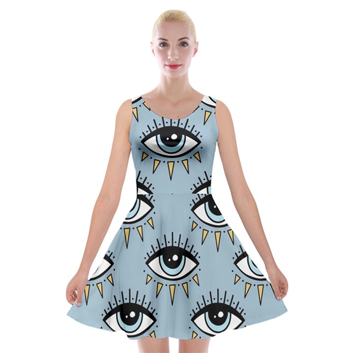 Eyes pattern Velvet Skater Dress