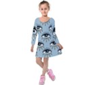 Eyes pattern Kids  Long Sleeve Velvet Dress View1