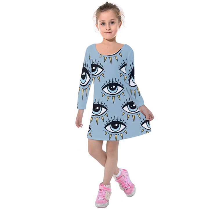 Eyes pattern Kids  Long Sleeve Velvet Dress