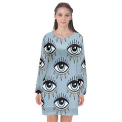 Eyes Pattern Long Sleeve Chiffon Shift Dress  by Valentinaart