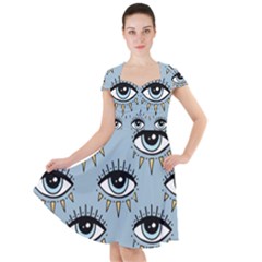 Eyes Pattern Cap Sleeve Midi Dress by Valentinaart